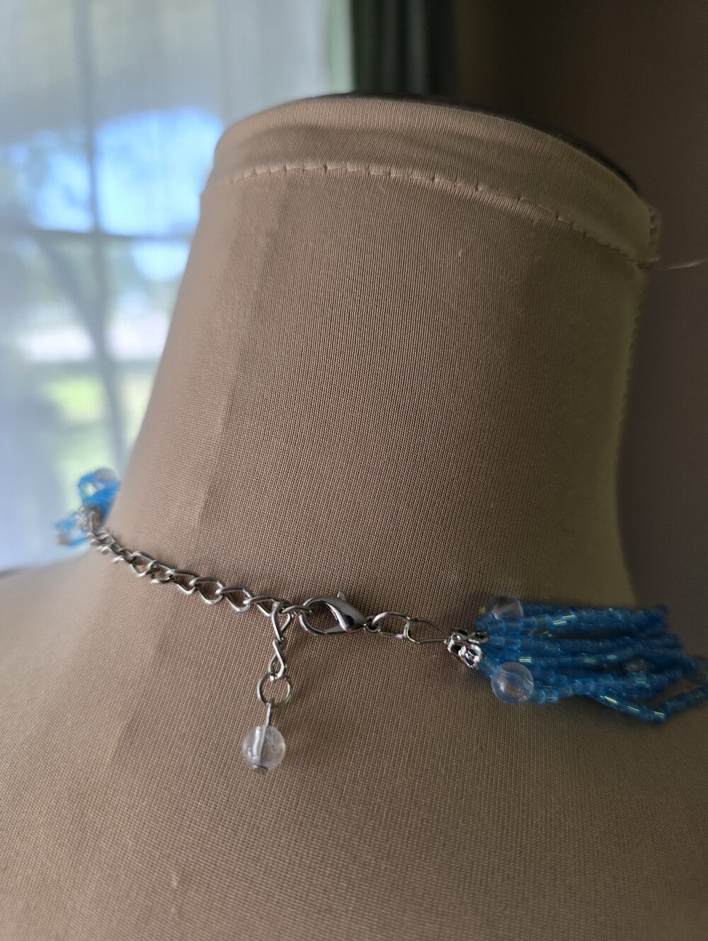 Vintage 22" Aqua Multi-Strand Beaded Necklace w/ 2" Square Abalone Shell Pendant - Picture 4 of 7